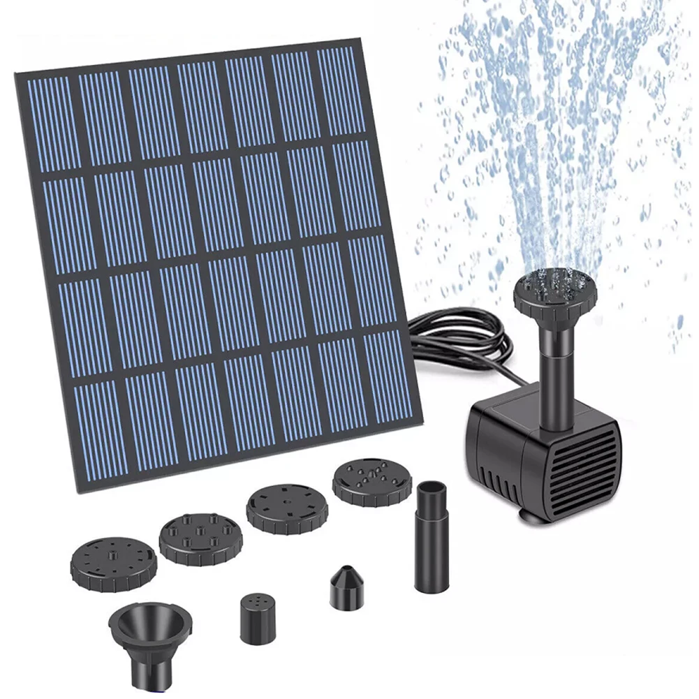 Solar Fountain Pond Pump Kit with Nozzles Solar Powered Fountain Water Pump Solar Pond Pump for Bird Bath Ponds Garden Fish Tank