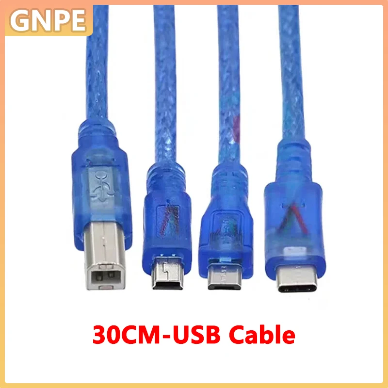 30cm USB Cable for UNO R3 Nano MEGA2560 Leonardo Pro High Quality Blue Wire Type USB/Mini/Micro/Type-C USB Cable for Arduino