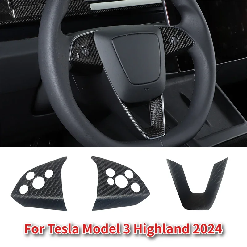 

Настоящее углеродное волокно для Tesla Model 3 Highland 2024, наклейка на руль 3K240G, 3 шт., корпус рулевого колеса, автомобильные аксессуары