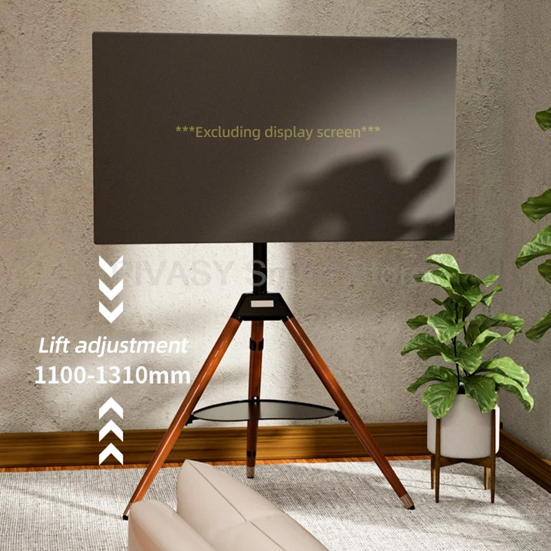 LCD LED 디스플레이용 회전식 모바일 TV 스탠드 바닥 마운트 트레이가 있는 32-60인치 스크린 단단한 목재 구조 35KG 하중 베어링