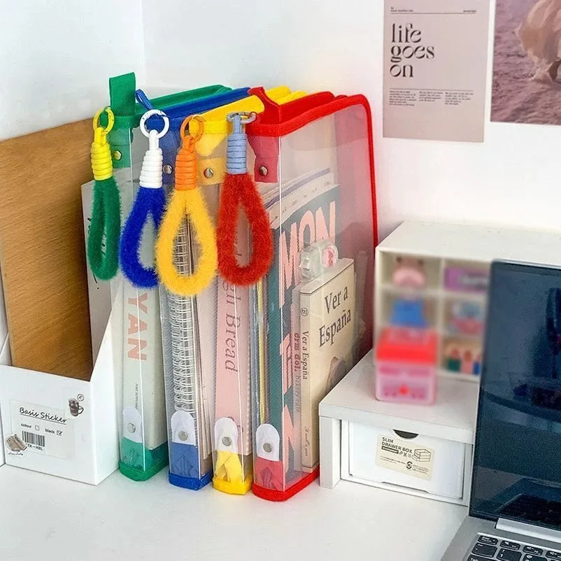 Stylish A4 Clear Zipper File Bag Transparent Document Organizer with Subject Labels for School Supplies Office Stationery Storag
