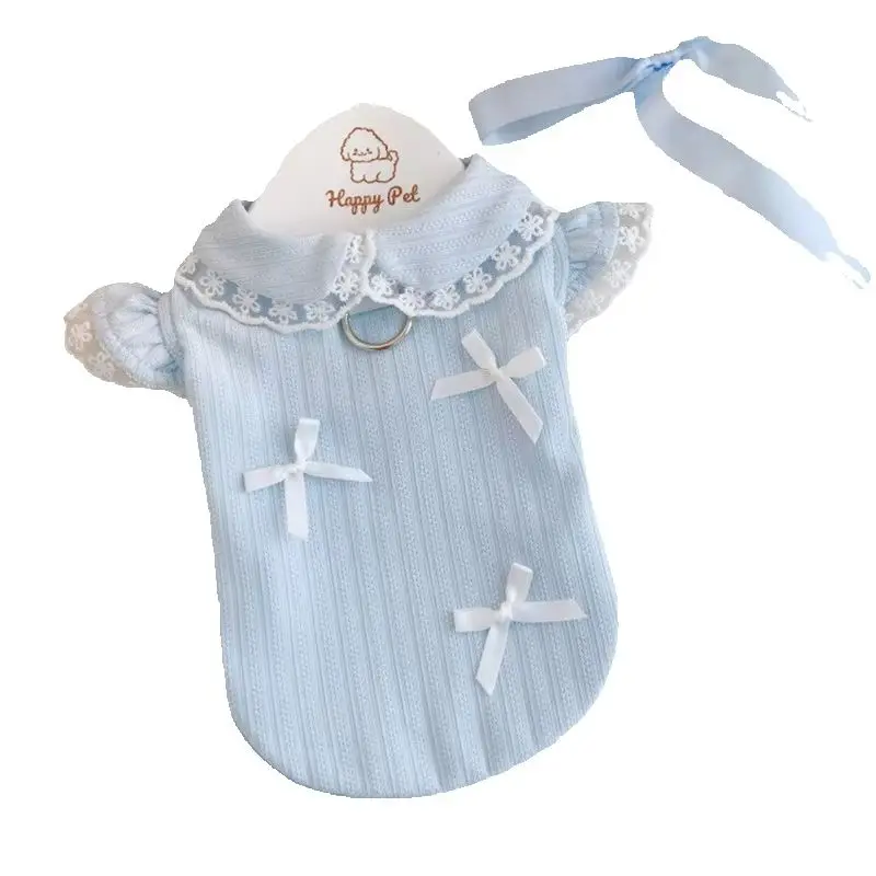 Frühlings-Hundekleidung: Spitzen-Teddy-Weste, Bichon-Hund Sommer-Unterhemd mit Schleife, Yorkshire Anti-Haarausfall-Kleidung, Haustierbedarf