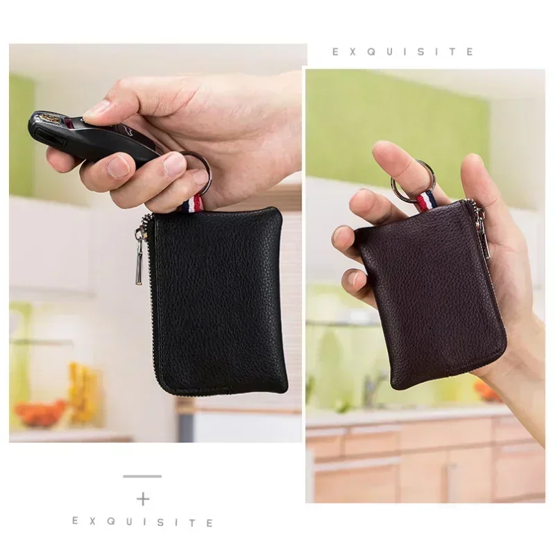 Echt leder Geldbörse Mini ultra dünne kleine Reiß verschluss niedliche Brieftasche weiches Rindsleder Führerschein Schlüssel tasche Karten halter