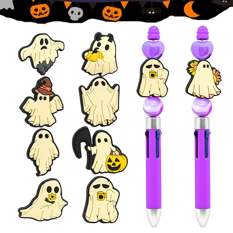 

10Pcs Silicone Beads Halloween Ghost Focal Beads Jewellery Making DIY Keychain Beaded Pen Bracelets Fashion Jewelry Accessories