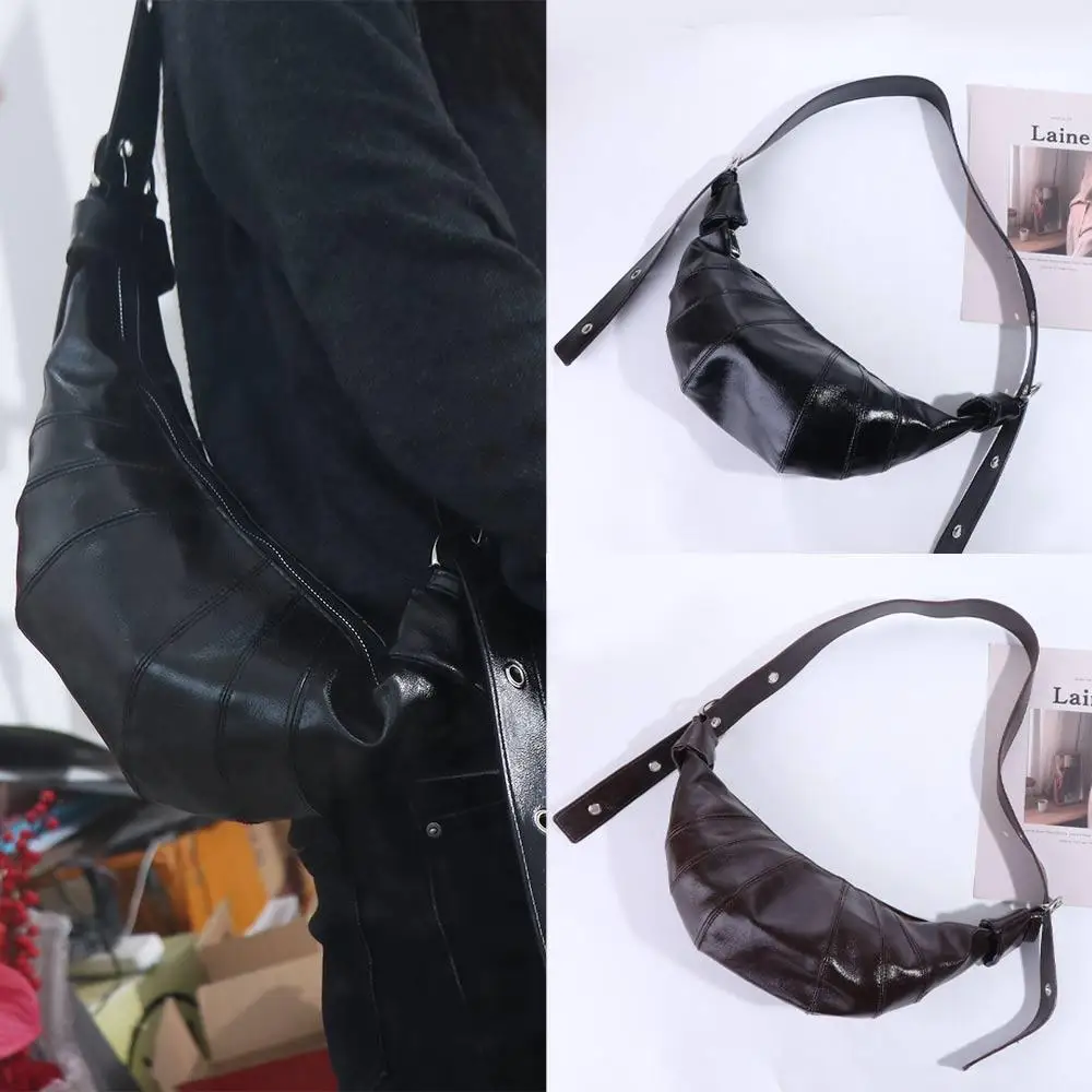 

Creative Brown Croissant Shoulder Bag Small Pack Solid Color PU Dumplings Bag Black Korean Style Crossbody Bag Students