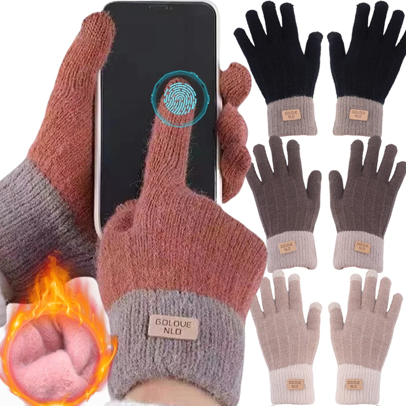 Warme Dicke Plüsch Gestrickte Handschuhe Winter Touchscreen Plüsch Handschuhe Frau Verdickung Fleece Verdickt Radfahren Fahren Skifahren Handschuhe