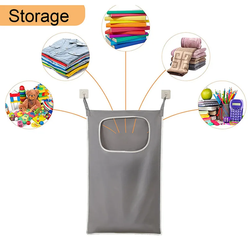 Over-the-Door Hanging Laundry Basket Wall-mounted Dirty Clothes Storage Organizer for Bathroom Toy Storage