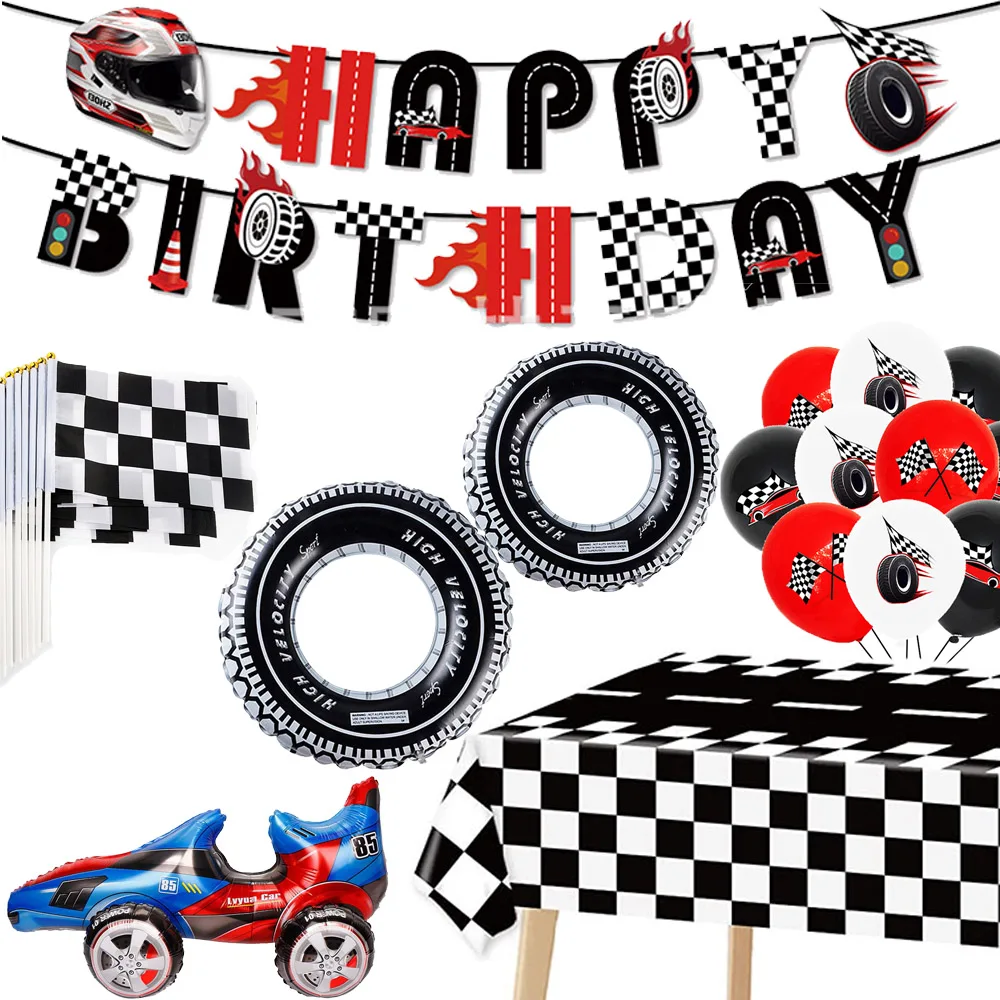 Decoración de fiesta de cumpleaños de coche de carreras, vajilla desechable, bandera de cumpleaños con tema de carreras, globo Digital, decoración de fiesta de cumpleaños para niños