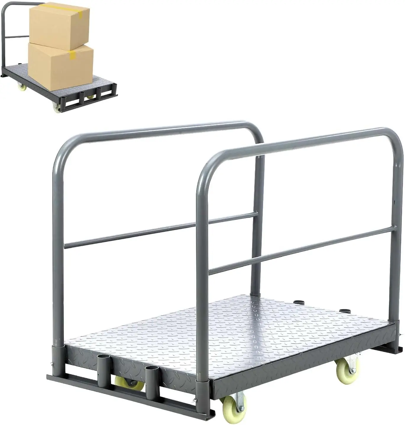 Panel Truck Cart, Platform Truck Cart Heavy Duty Lumber Cart Drywall Dolly 2000 lbs Capacity with 360°Swivel Casters  and 2 Side