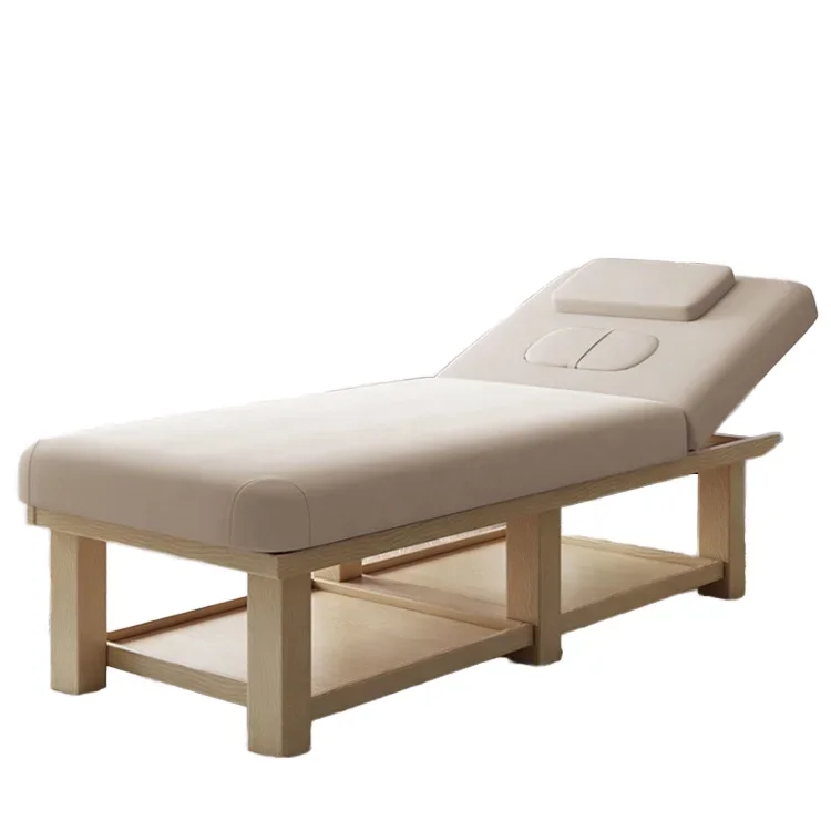 2026 Modern Luxury Synthetic Leather Wooden Beauty Table Massage Bed High-Density Sponge Adjustable Salon Spa Furniture for