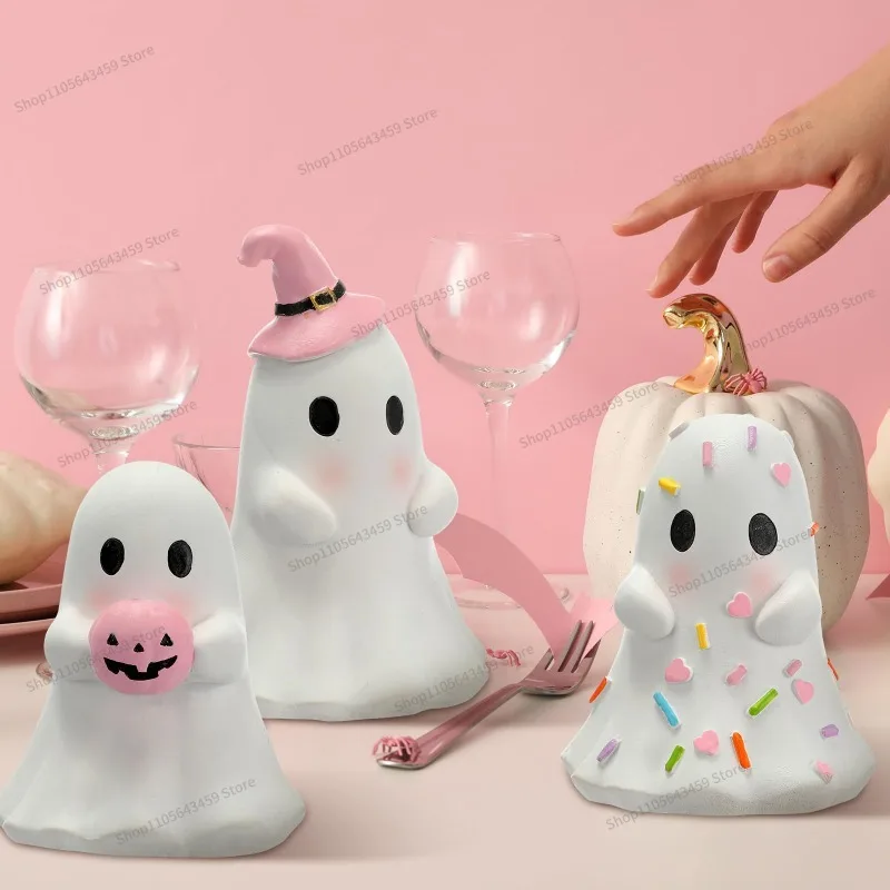 For Halloween Pumpkin Pink Ghost 3-piece set, home tabletop ornaments, holiday party decorations
