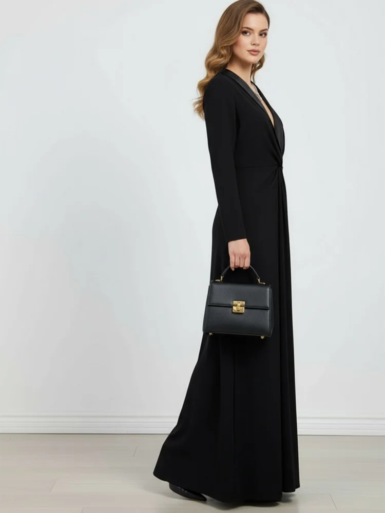 Missuoo Abiti da sera eleganti da donna Abito lungo aderente scolpito nero solido Dep Abiti lunghi fino al pavimento con scollo a V
