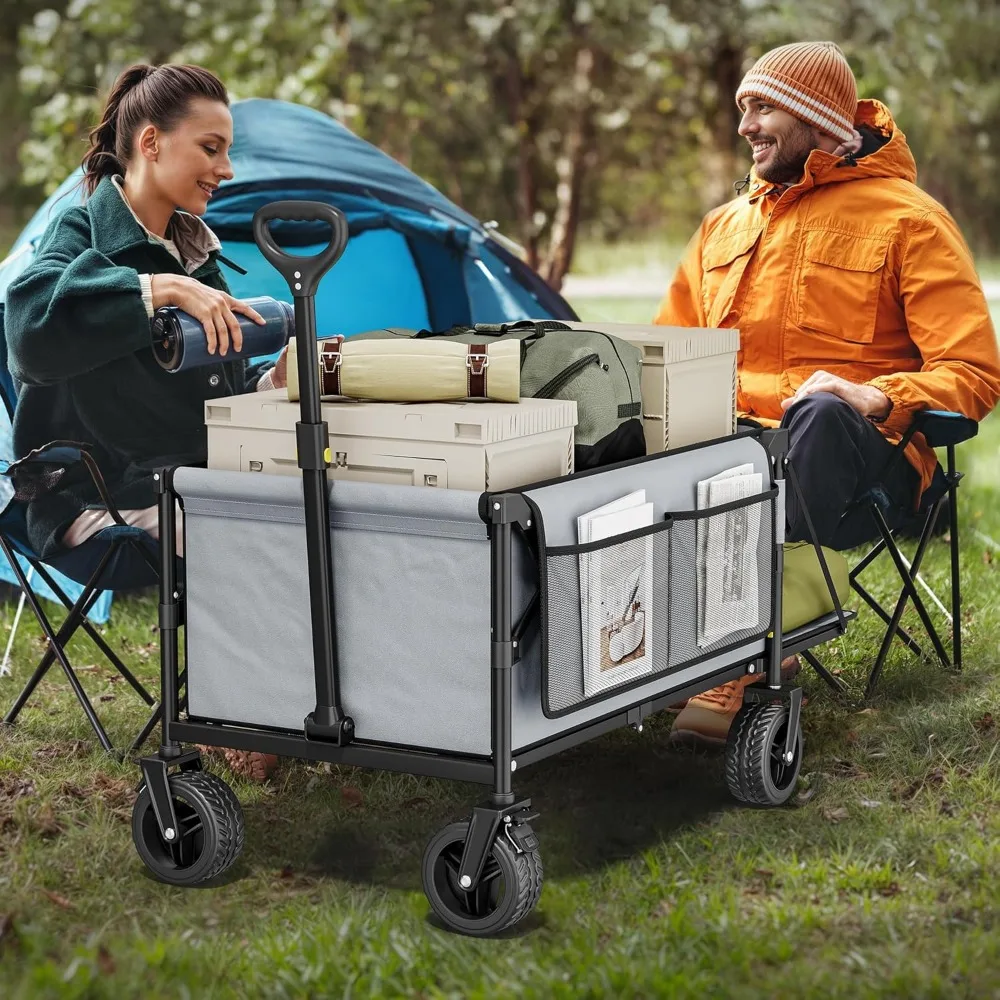 Heavy-Duty 265Lbs Capacity Foldable Utility Wagon with Extra Long Beach Cart and Folding Tailgate for Outdoor Adventures
