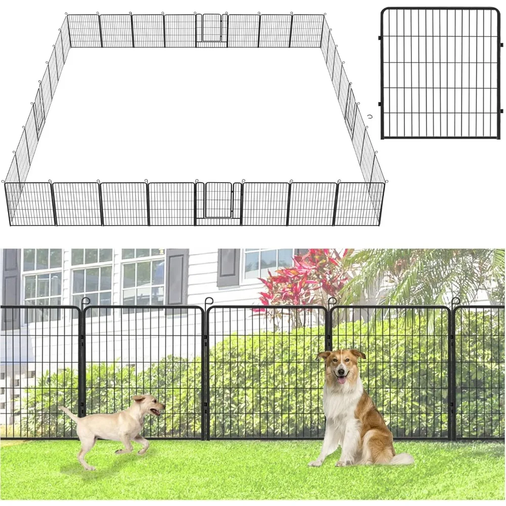 Decorative Metal Fence Panels No Dig Fence Garden Fence with Gate, 32in(H) x 85Ft(L) Fencing for Dogs 32 Panels Animal Barrier