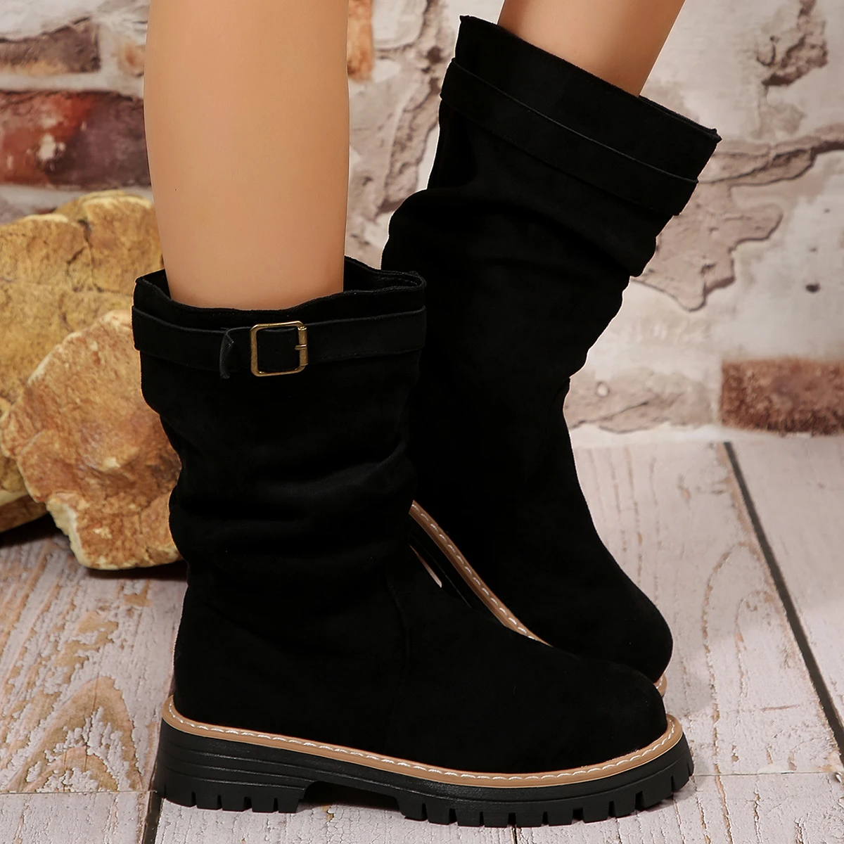 

Women Ankle Boots Winter Round Toe Booties Fashionable All-Match Shoes for Women Comfortable Square Heel Women Knee High Boots