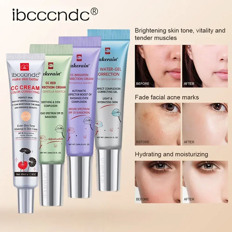 5Colors Moisturizing Correcting CC Cream Waterproof Anti-sweat Makeup Before Concealer Lasting Brighten Skin Tone Women Makeup