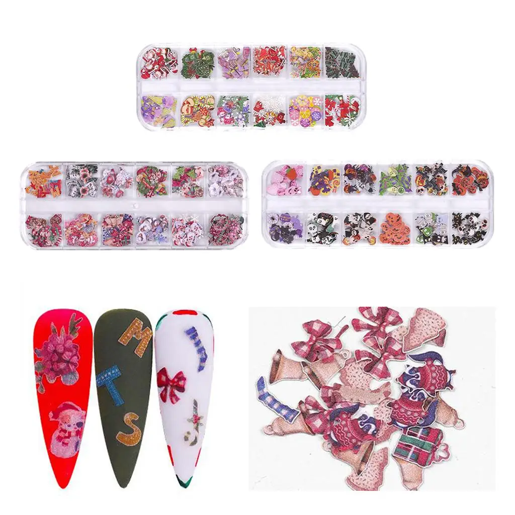 12 Kinds 3D Christmas Stickers, Santa Claus Snowflake Snowman Nail