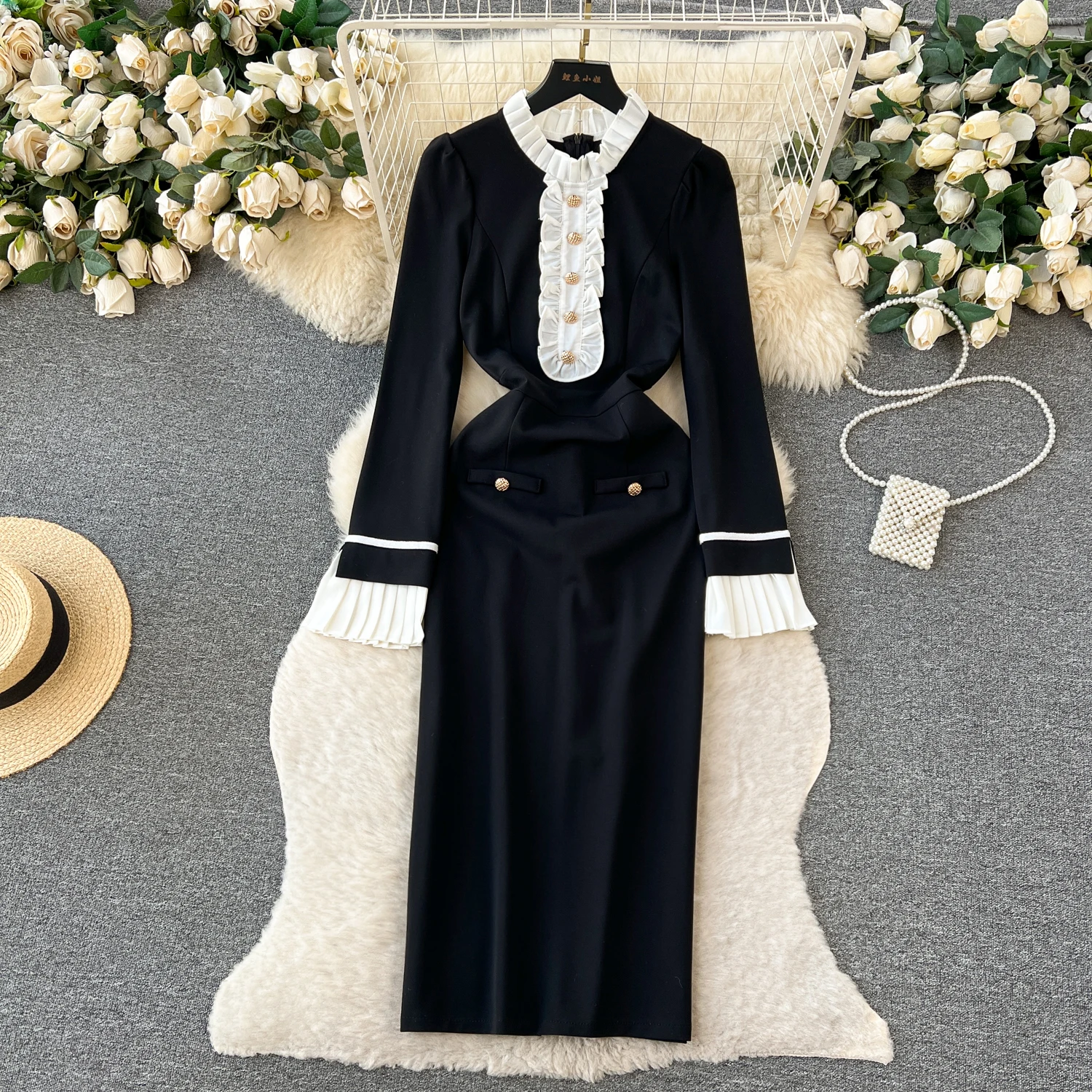 Sexy lool sleeve Elegant PATCHWORK Chic Dress Birthday Party Fashion Women Clothing Ball Gown sweet dresses