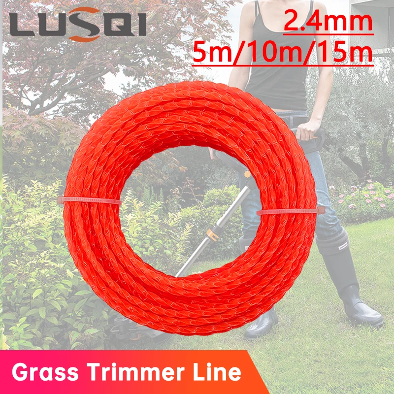 LUSQI 2.4mm*5m/10m/15m Grass Trimmer Line Nylon Spiral Brush Cutter Rope Lawn Mower Head Accessory