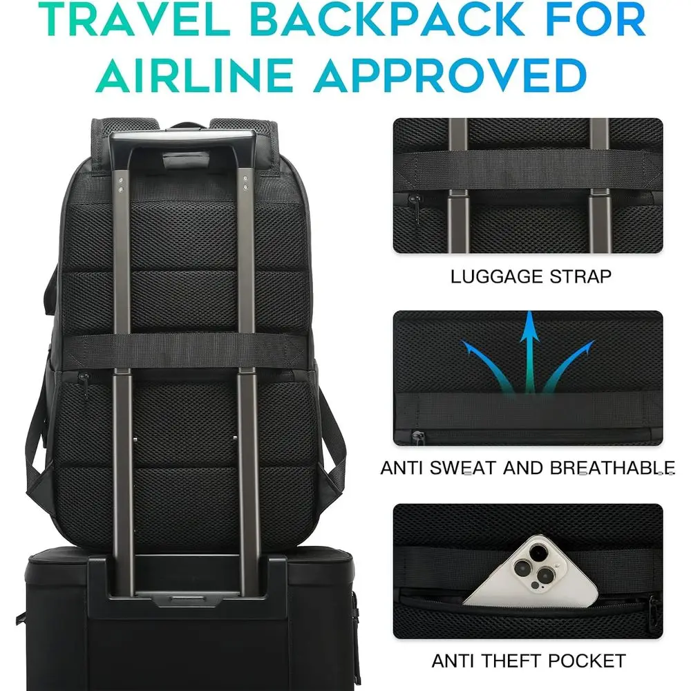 กระเป๋าเป้สะพายหลังกันน้ำอัจฉริยะ UTURE AESTHETICS สำหรับเดินทาง ได้รับการรับรองจาก Businlight ใช้เป็นกระเป๋าถือขึ้นเครื่องได้ เหมาะสำหรับผู้ชายและผู้หญิง  กระเป๋าเป้ใส่แล็ปท็อปขนาดใหญ่