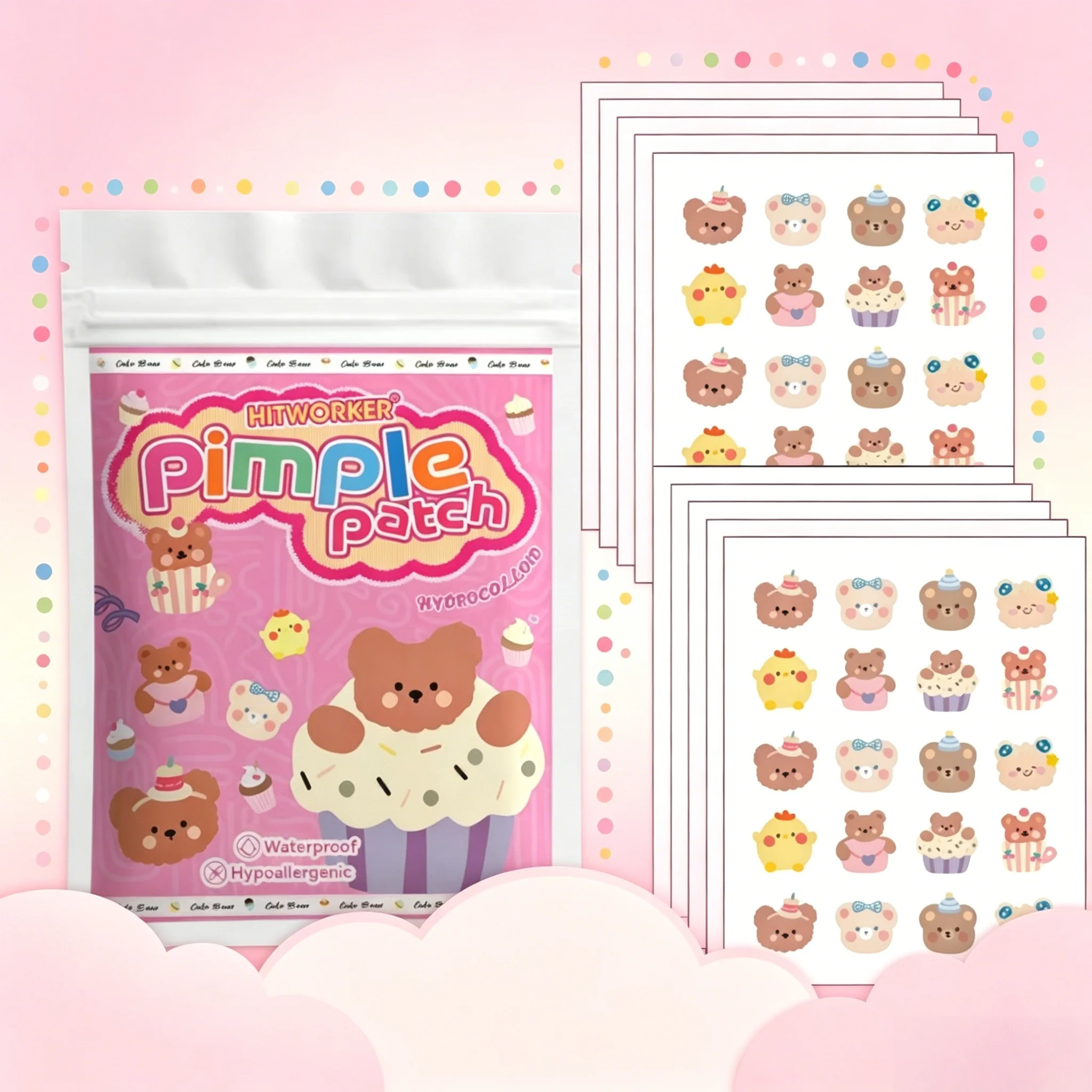 400Pcs Cartoon Bear Hydrocolloid Pimple Patches Tea Tree Oil Invisible Acne Stickers for Party