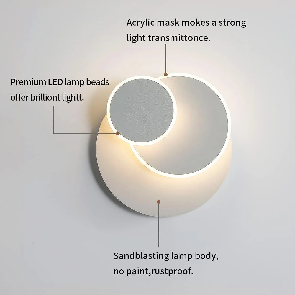 Dreifach drehbare Wandleuchte, moderne LED-Wandbeleuchtung, 360 Grad drehbare runde Wandlampe, kompatibel mit Inneneinrichtung – Detail 4