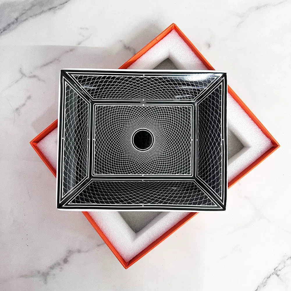 Ceramic classic square desktop cylinder multi-function storage tray for home office living room
