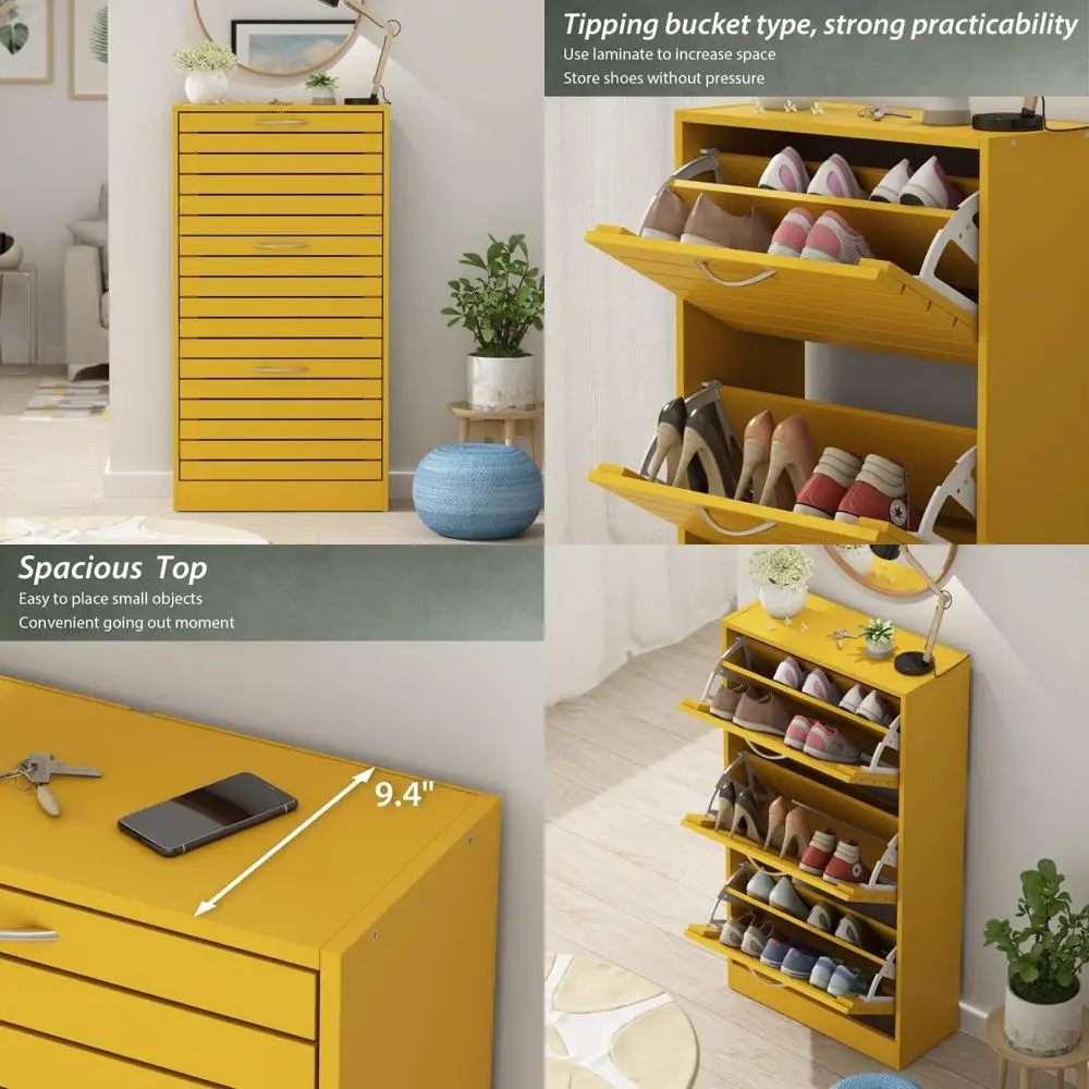 خزانة تخزين الأحذية الخشبية الضيقة مع 3 أدراج قابلة للطي، منظم نحيف للمدخل، خزانة رف الأحذية المخفية، حذاء موفر للمساحة