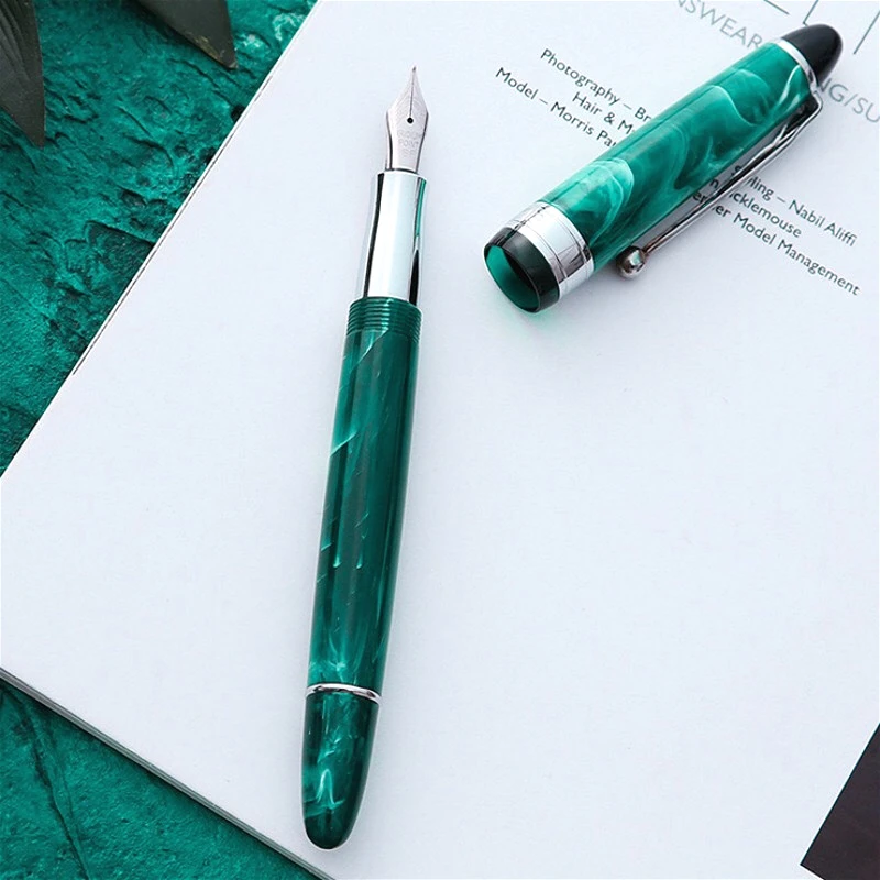 

Acrylic Green Resin Floral F19 Metal Fountain Pen F 0.5MM Black Nib Beautiful Tree Texture Writing Ink Pen for Business Office