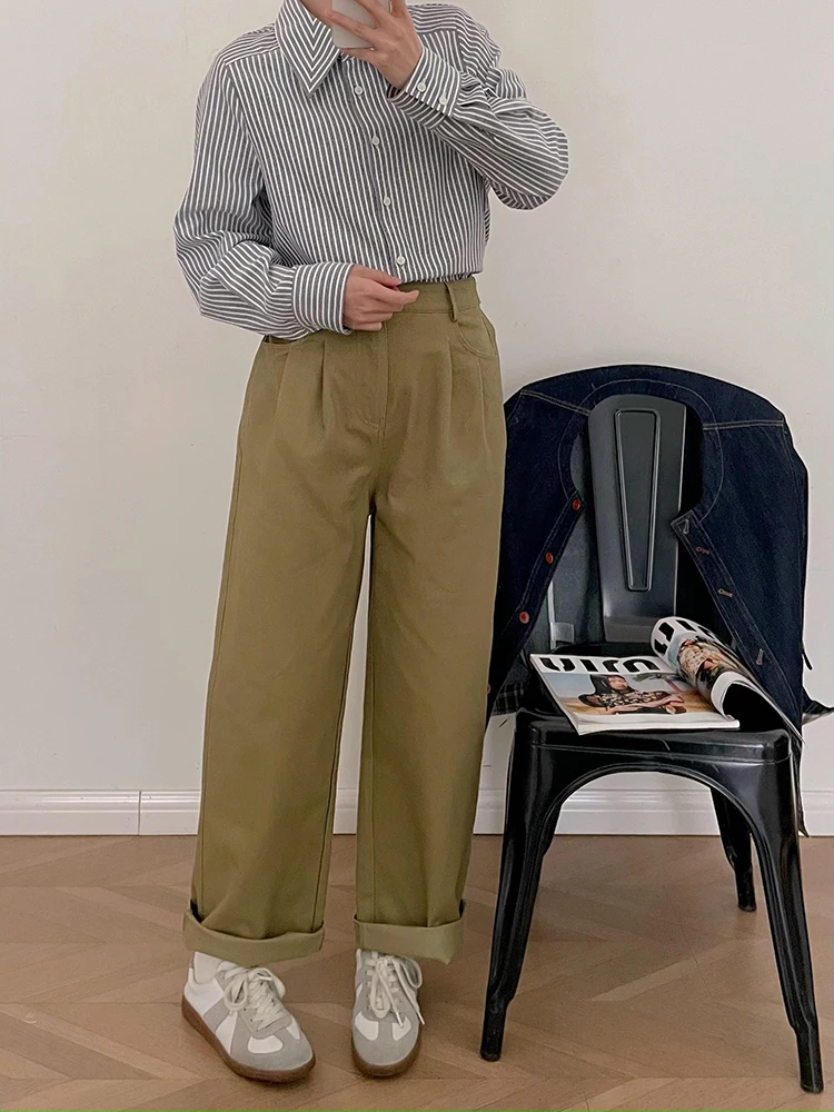 

Spring Women's Loose Wide Leg Workwear Harlan Carrot Pants Casual Trousers Korean Sle High Waist Long Pants Cotton 00%