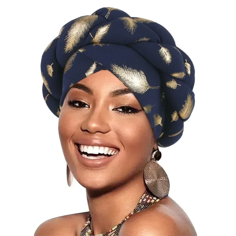 

2025New African Women Braid Beanie Headwrap Hat Hair Accessories Headdress Bonnet Wrapped Muslim Hijab Turban Cap Female Mujer