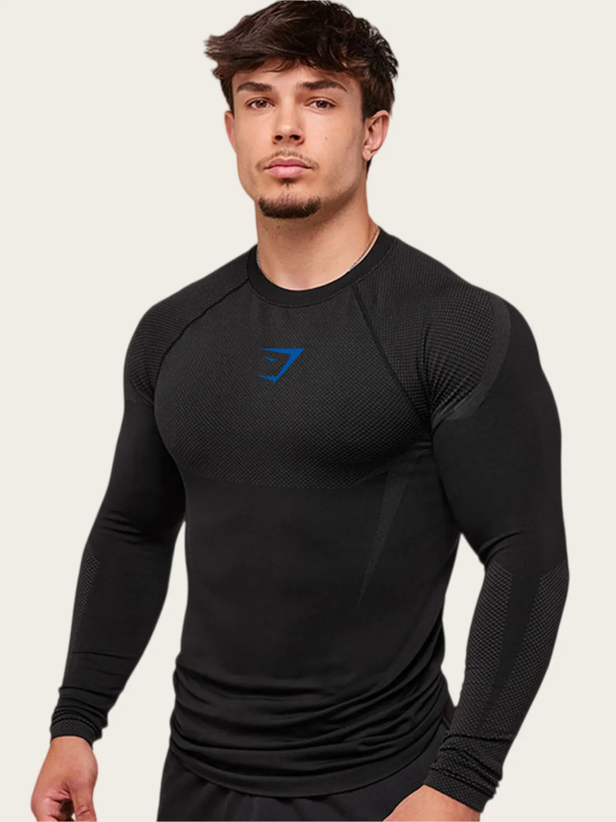 GYM SHARK ONYX 5.0 Men's Sports Long Sleeve Top, Adjustable Stretch Outdoor Running Indoor Fitness T-shirt, Available in Multipl