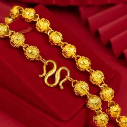 Genuine Gold 18 KT Color Olive Bead Hollow Necklaces for Men Women Luxury Sand Gold Pendant Chain Jewelry Wedding Birthday Gifts