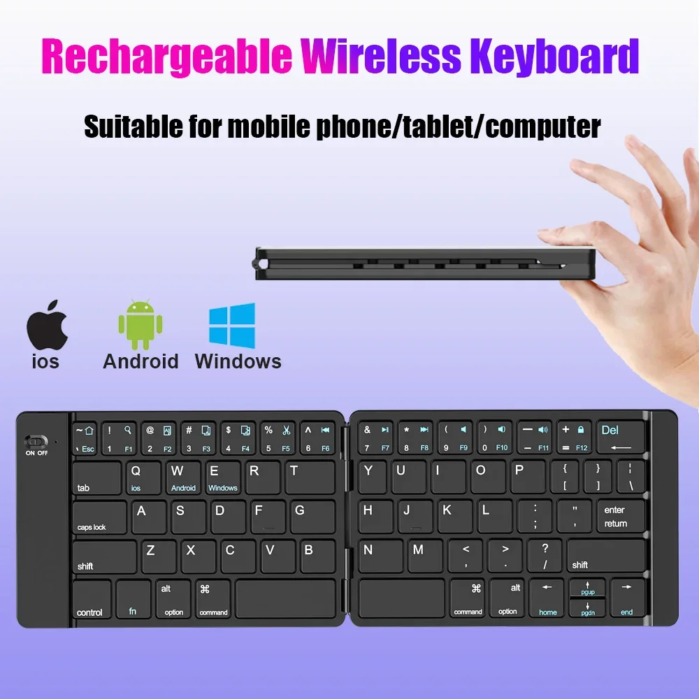 

Rechargeable Foldable Keyboard Compact Foldable Wireless Keyboard for iOS/Windows/Android Slim Portable Bluetooth Keyboard