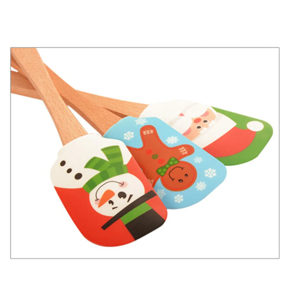 

Silicone Spatula Wooden Handle Christmas Snowman Print Heat Resistant Dishwasher Safe Cake Scraper Kitchen Baking Tool Pastry