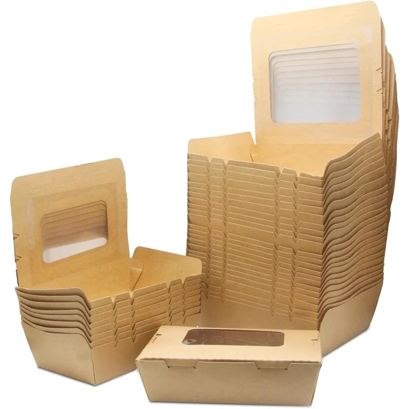 

AB66-Oil And Water Proof Salad Boxes Takeaway,50 PCS 500Ml With Window, Suitable For Sandwich, Burger, Cheesecake