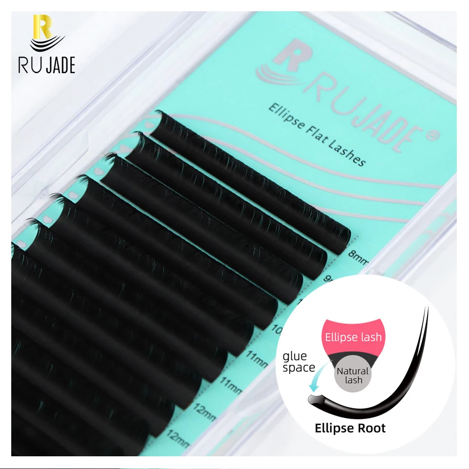 Ellipse Flat Lashes Matte Dark Black Soft Split Tip Ellipse Shaped Cashmere False Eyelash Flat Individual Mink Eyelash Extension