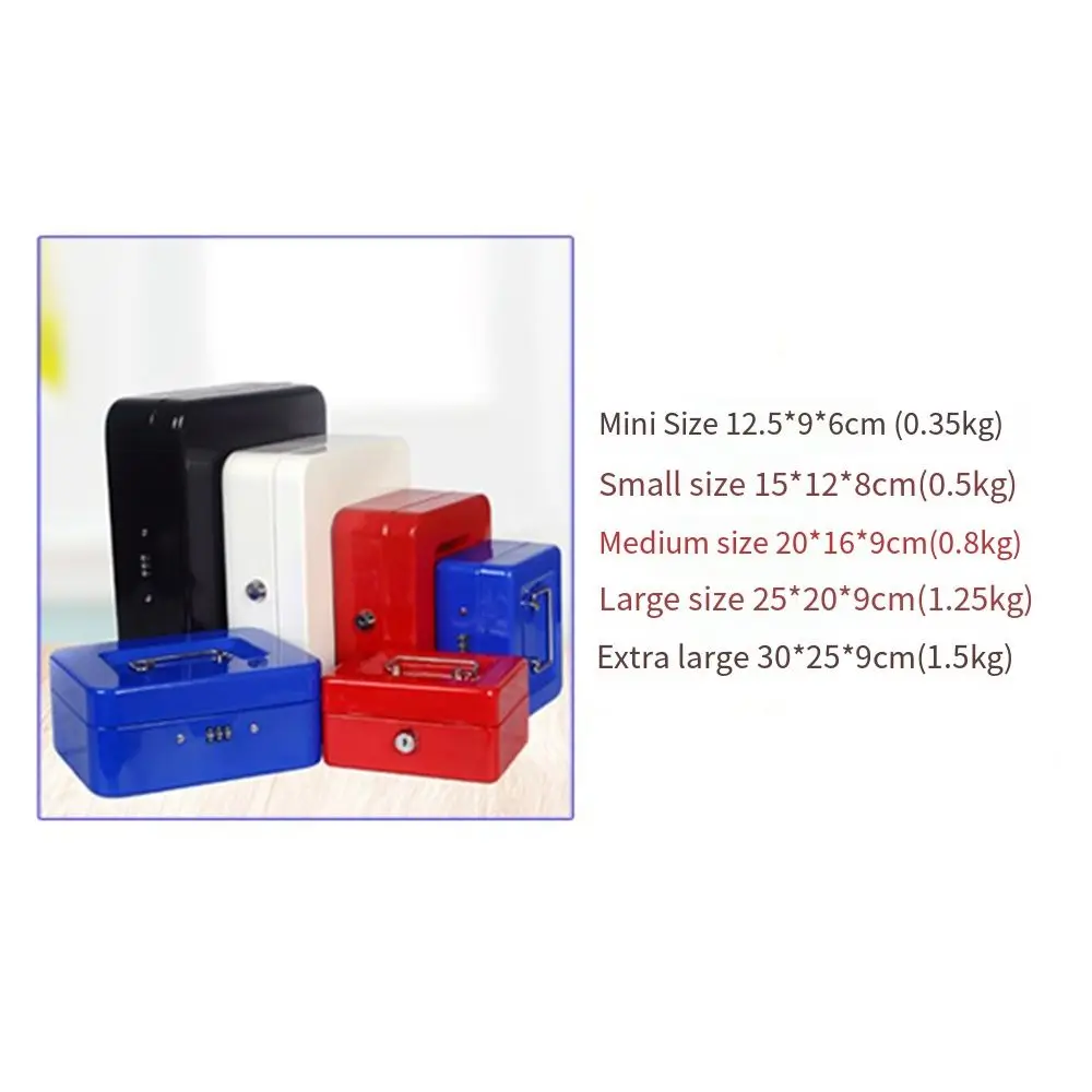 Small/Large Locking Cash Box Safe with Combination Lock Metal Money Box Key Lock/ Password Double Layer Lock Storage Box Home