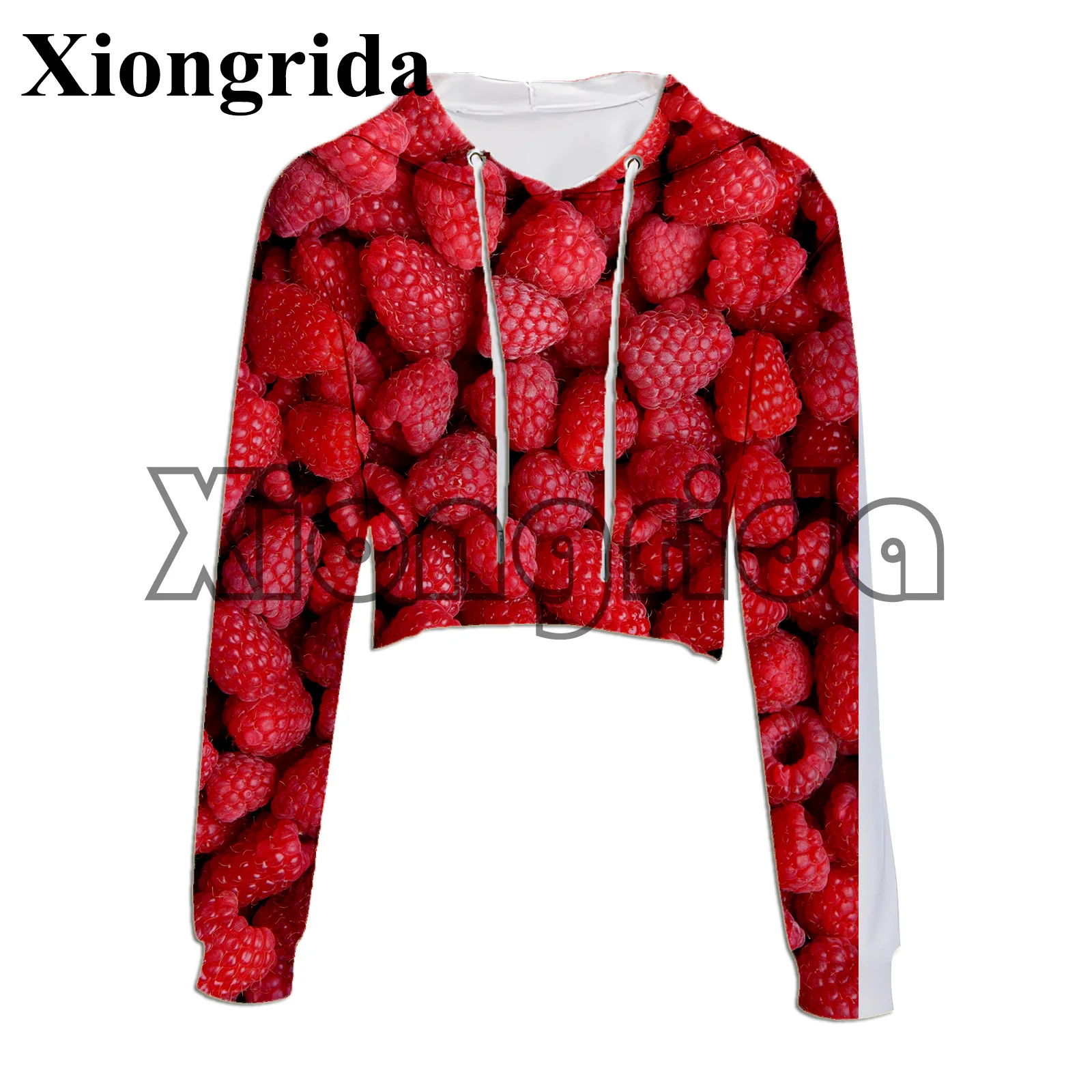 Novelty Fruit Print Crop Top Hoodie Women Casual Long Sleeve Hooded Short Sweatshirt Sexy Crop Sweaters Y2K Hooded Pullover Top