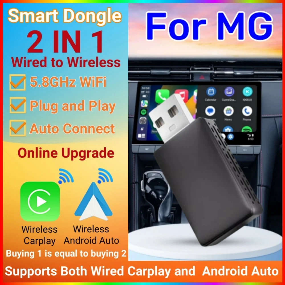 Nowy adapter 2w1 Android Auto Mini Box z przewodowego na bezprzewodowy Carplay WiFi Fast Connect dla MG ZS EV MULAN MG4 MG5 EHS MARVEL R MAXUS