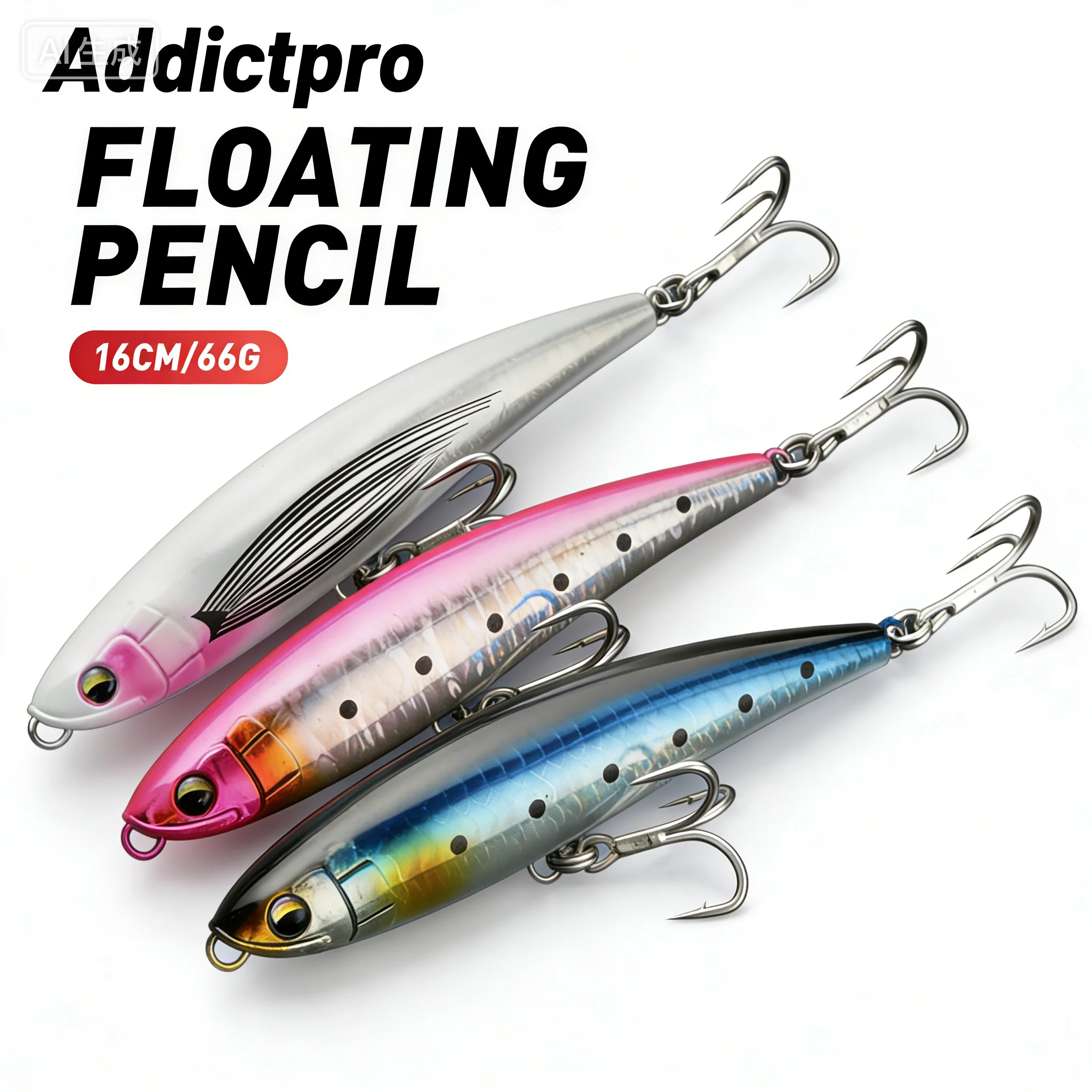 

Addictpro 65g Sinking Pencil Lure Topwater Lifelike Hard Bait Metal Jig with Sharp Hooks Popper Swimbait Tackle for Fishing
