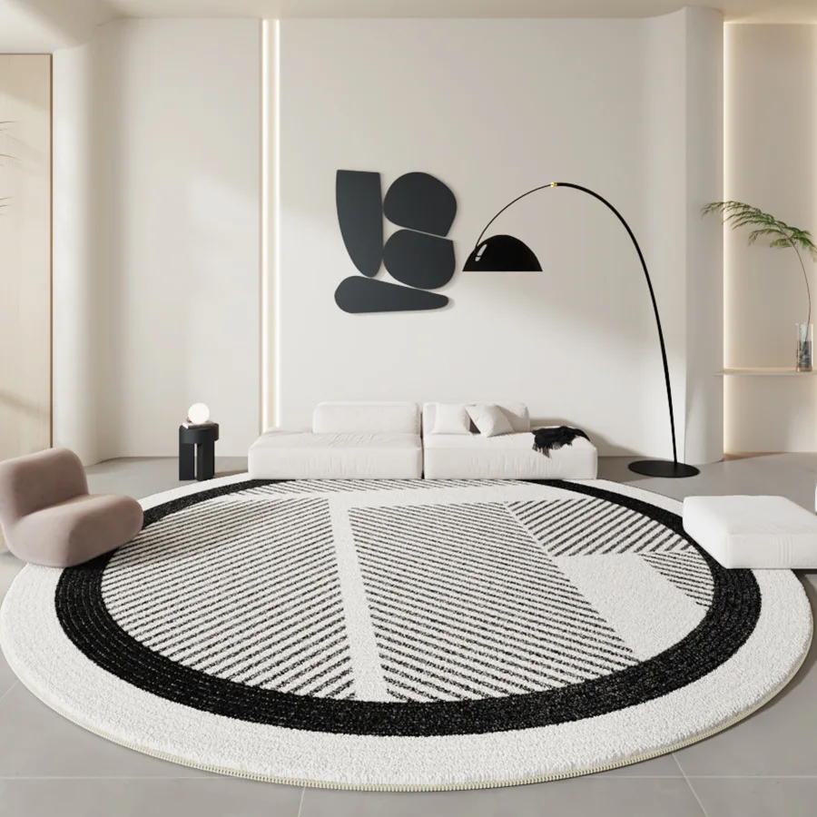 

Black And White Minimalist Circular Carpet Living Room Minimalist Study Desk Chair Mat Thickened Imitation Cashmere Bedroom Beds