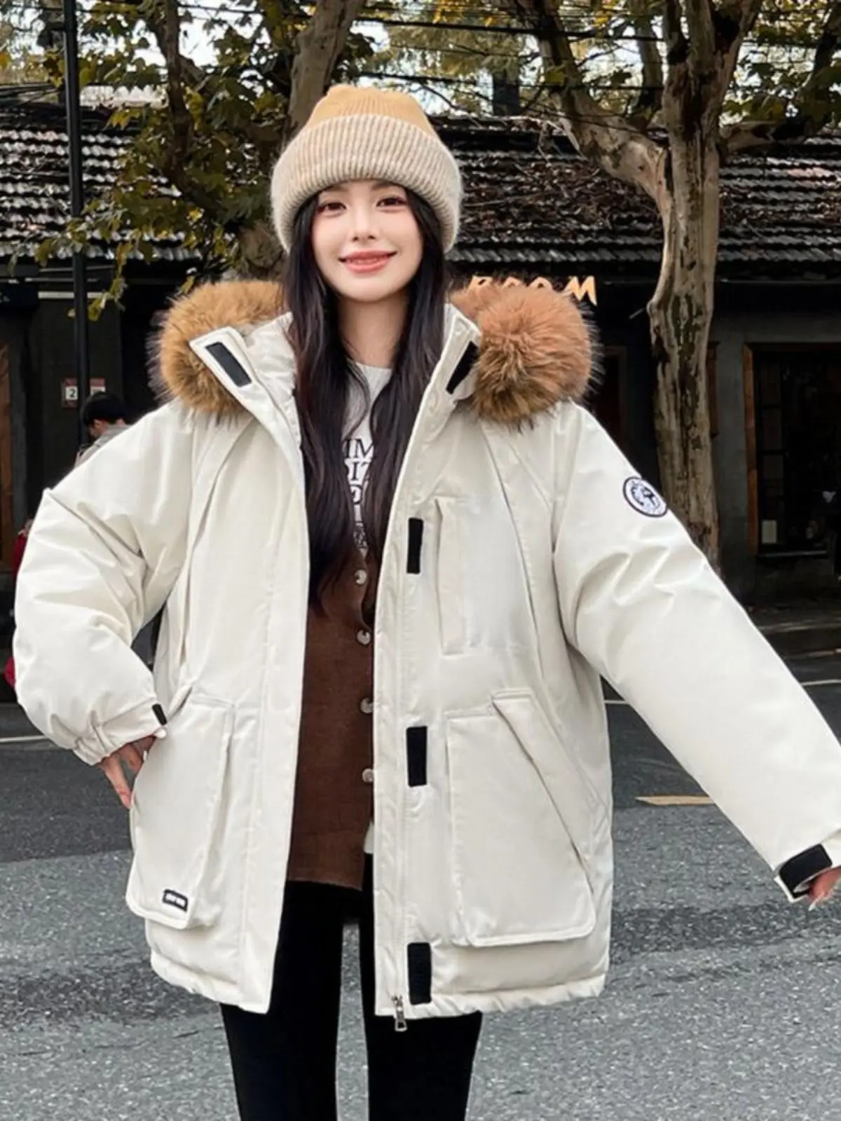 

Parkas Coat Womens Autumn Windproof Diagonal Puffer Durable Hoody Pockets Downcotton-Padded Classic Gothic Long-Sleeved Youthful