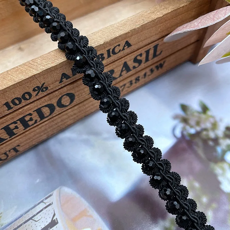 90cm Beaded Lace Trim Braided Tape Crystal Ribbon DIY Collar Sewing Garment Belt Wedding Dress Braided Lace Materials Black