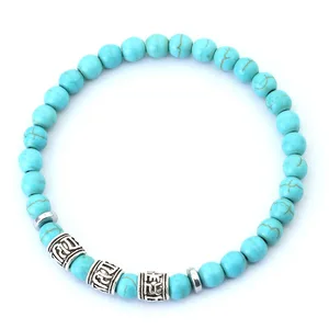 Noter Mantra Bracelet pour hommes 6mm Howlite Lava Tiger Eyes Perles Braslet Accessoires Viking Pulseras Para Hombre Tibet Braclet 8 meilleurs mantras de vente - No 3