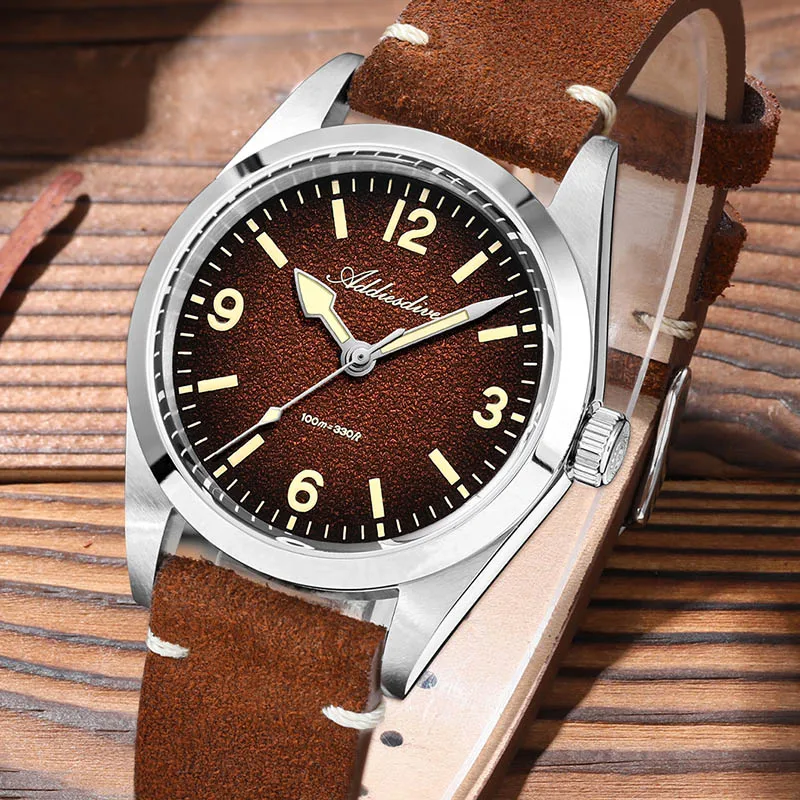 

ADDIESDIVE Men Vintage Quartz Wrist Watch Sapphire Crystal Leather Strap 100M Waterproof Business Casual Dress Watch Men