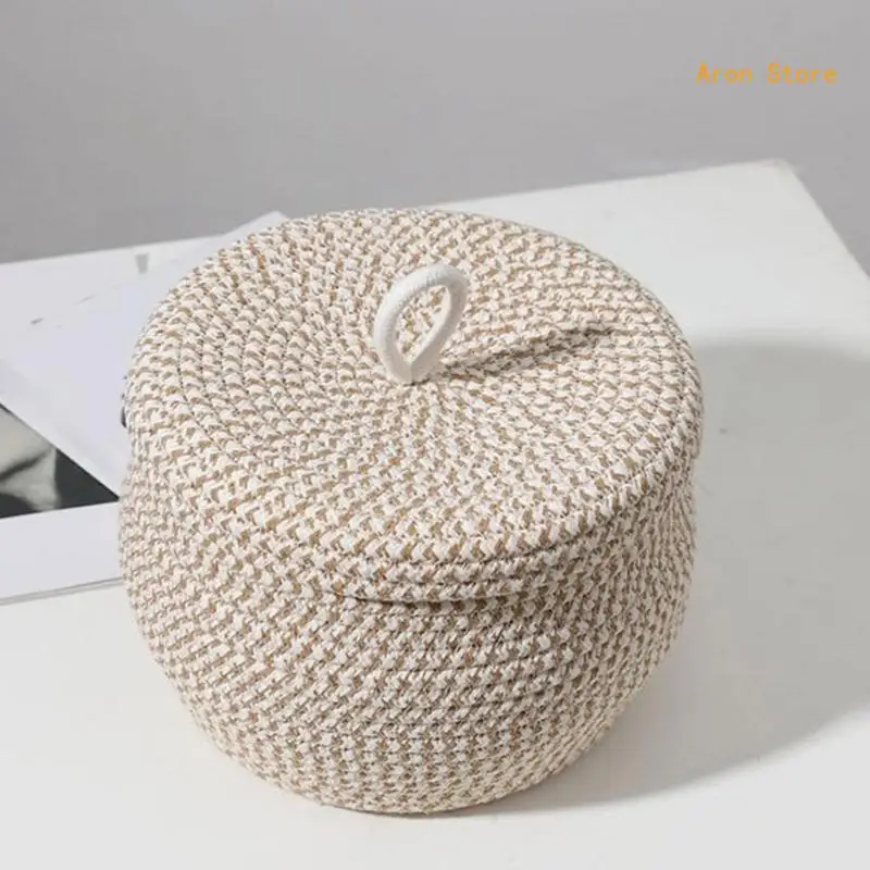 

Round Baskets with Lid Hand-woven Cotton Rope Decorative Basket for Organizing Eggs Toy Baby Laundry Storage Baskets H3CF