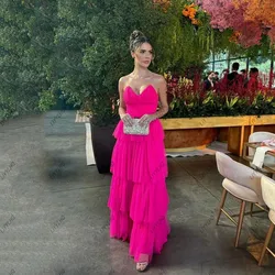 Celebrity Fuchsia Woman Evening Dresses Sweetheart Tiered Floor Length Prom Dresses Elegant Guest Wedding Party Dress Gala