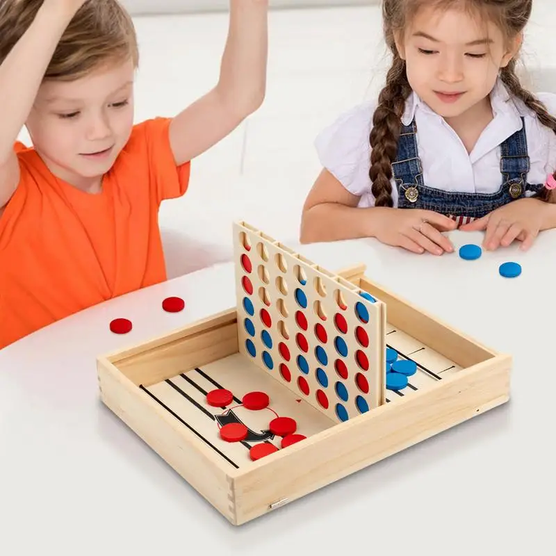 Wood Board Classic Games Wooden Checker Bouncing Chess Board Games Portable Tabletop Game Travel Toys For Kids And Adults Family