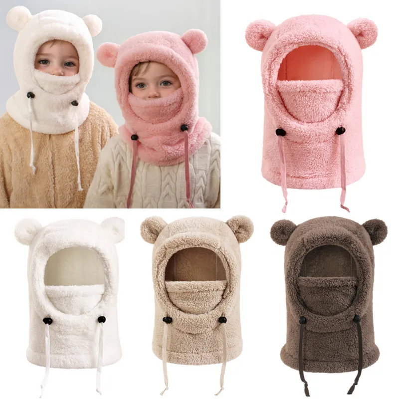 

New Winter Plush Warm Children Hat Adjustable Windproof Neck and Face All-cover Earflap Hat For 3-10 Years Old Kids